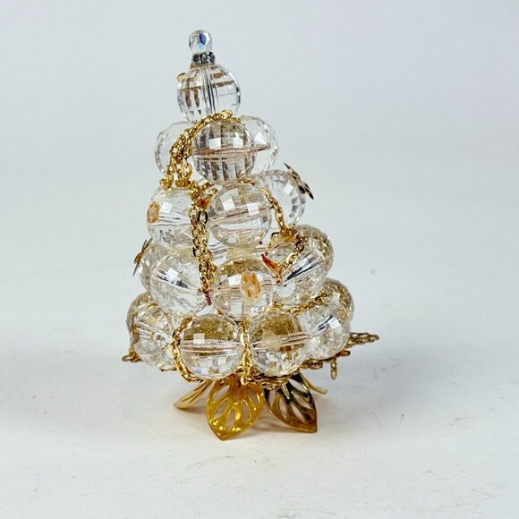 Crystal Glass 2 Christmas Trees With Gold Accents & Floral Details Elegant Holid - Picture 4 of 9